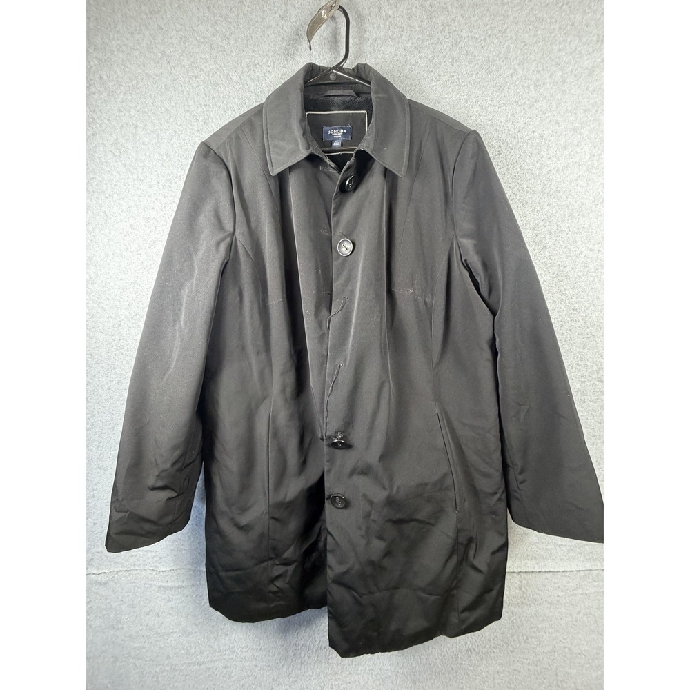 Sonoma Life + Style Coat Womens 1X Black Button Front Quilted Lined Mid Length
